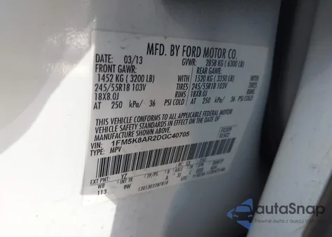 2013 Ford Police Interceptor from USA, damaged, VIN 1FM5K8AR2DGC40705